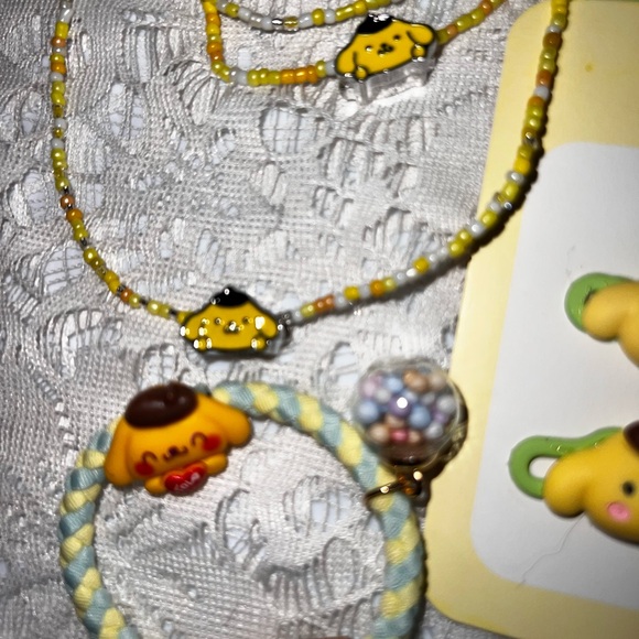 Pompompurin Necklace Bracelet Hair Clips - Picture 2 of 7